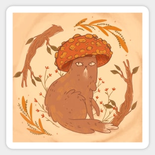 Cat Wondering In Mushroom Land Sticker